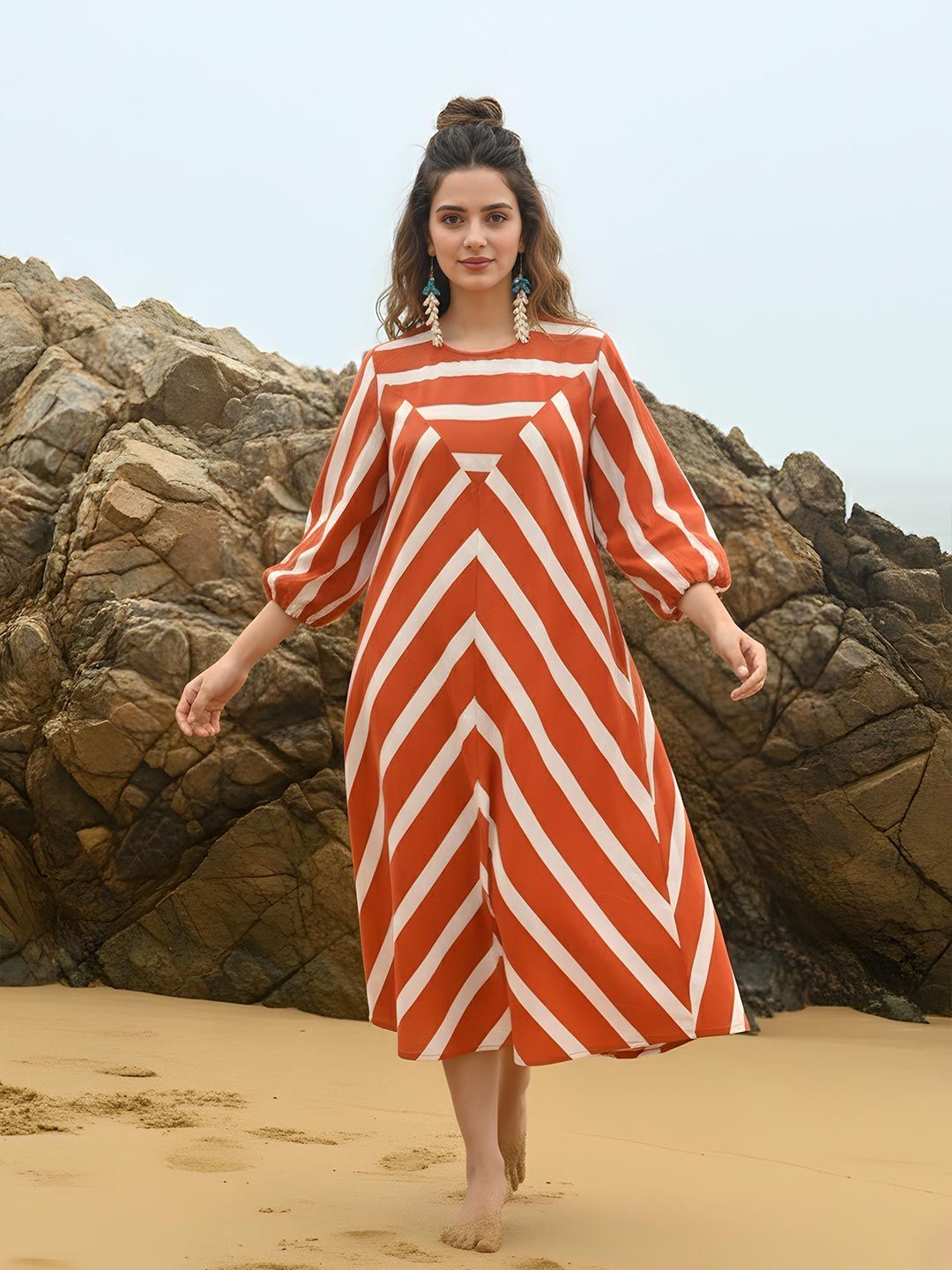 Buy Dora Dori Relaxed Fit Striped A-Line Dress - Dresses for Women