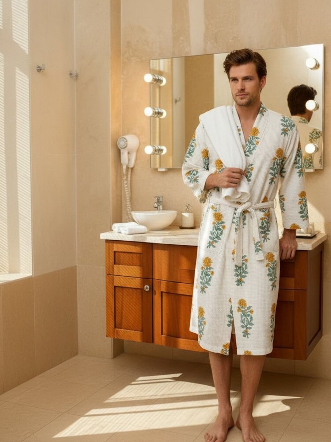 Jinaya's Block Printed Cotton Bath Robe & Wraps