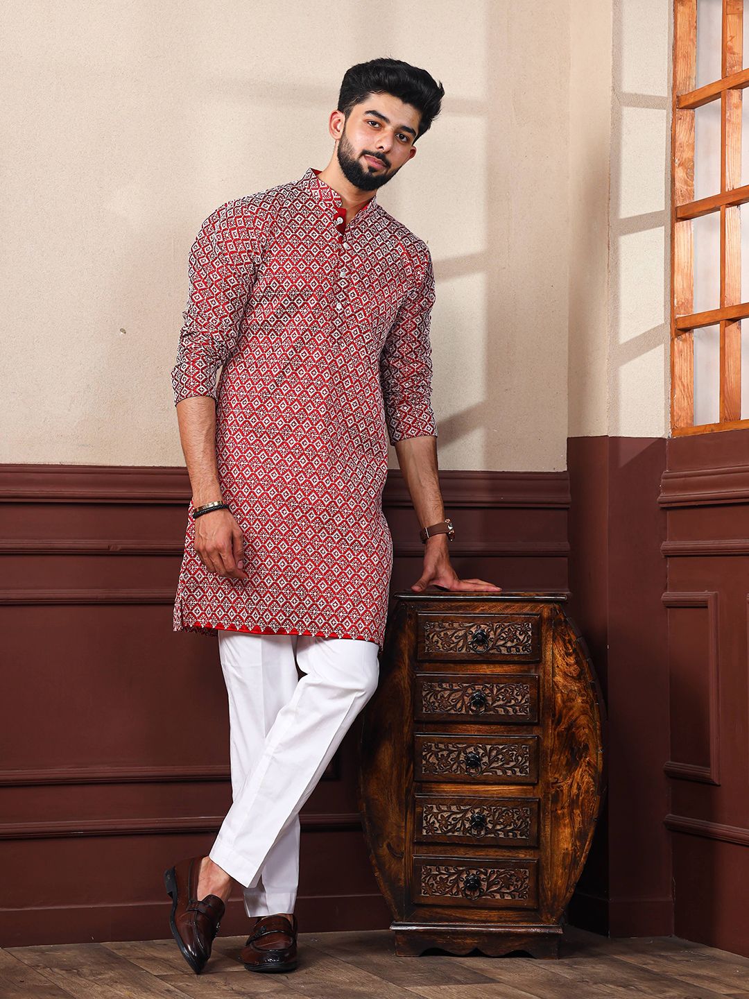 HERE&NOW Men Printed Handloom Kurta