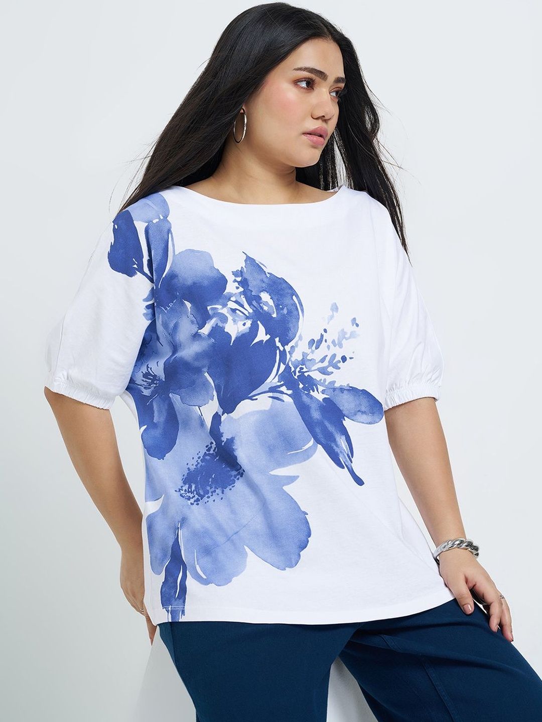 Women Floral Printed T-shirt Honey Curvytude by Pantaloons Women Floral Printed T-shirt