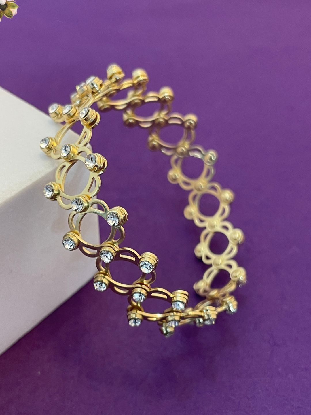 Sangria Sangria Gold-Plated Stainless Steel American Diamond Cuff Bracelet
