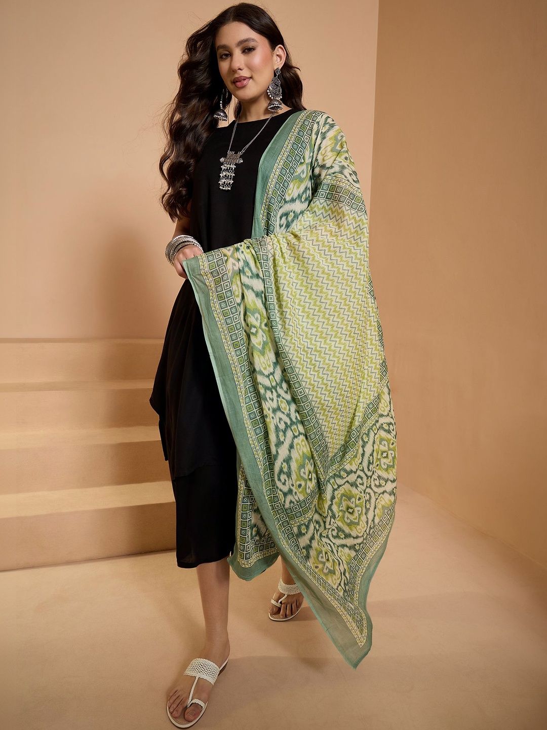 InWeave Ethnic Motifs Printed Viscose Rayon Ikat Dupatta
