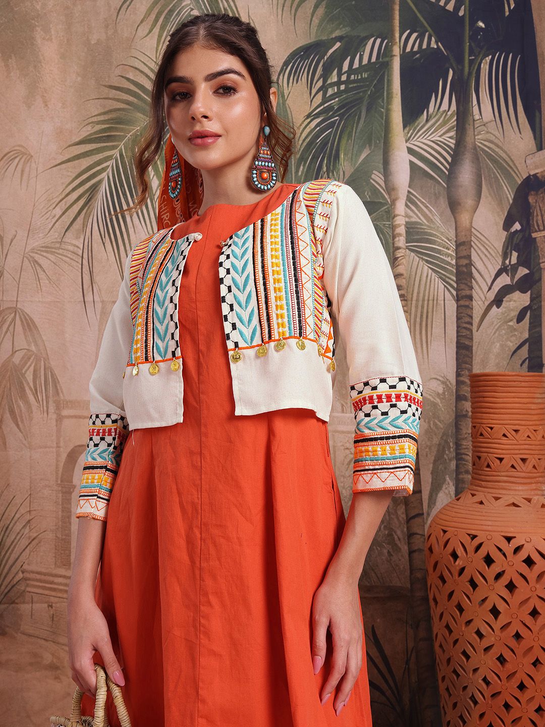 Sangria Ethnic Embroidered Shrug