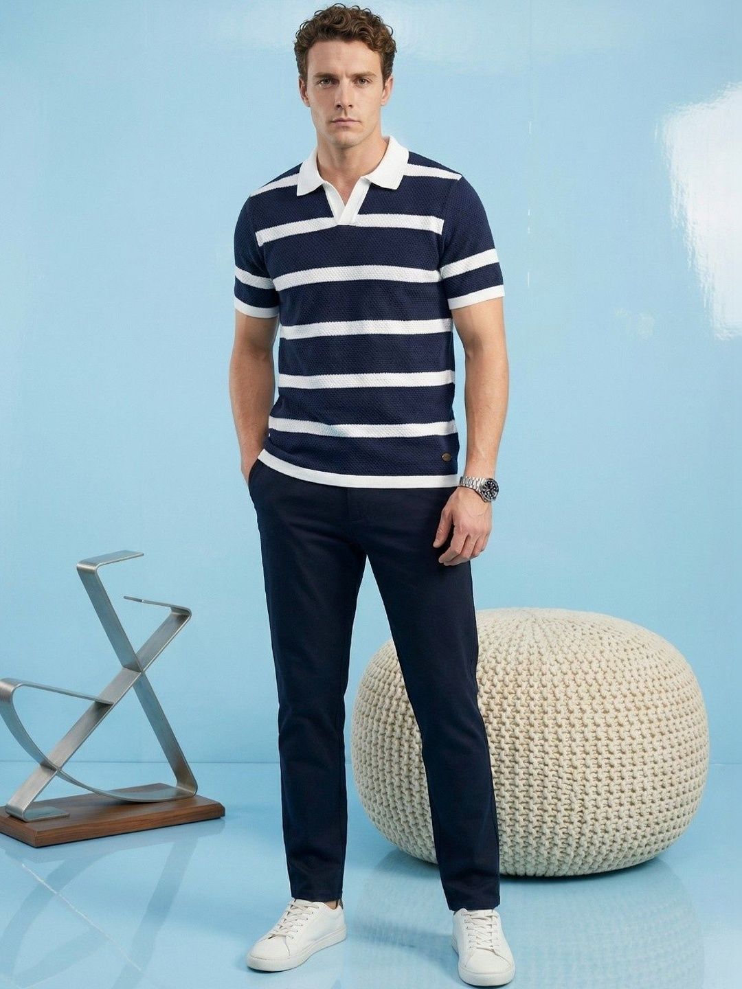 AYL Men Striped Polo Collar T-shirt