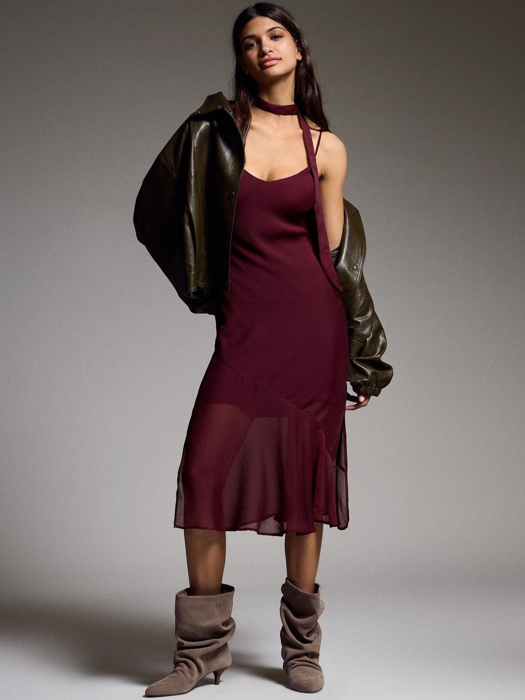 Scarf chiffon midi dress