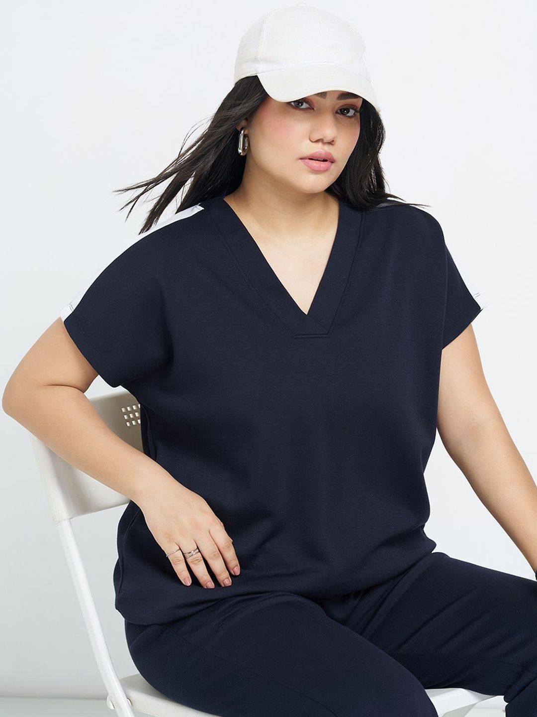 Women V-Neck T-shirt Honey Curvytude by Pantaloons Women V-Neck T-shirt