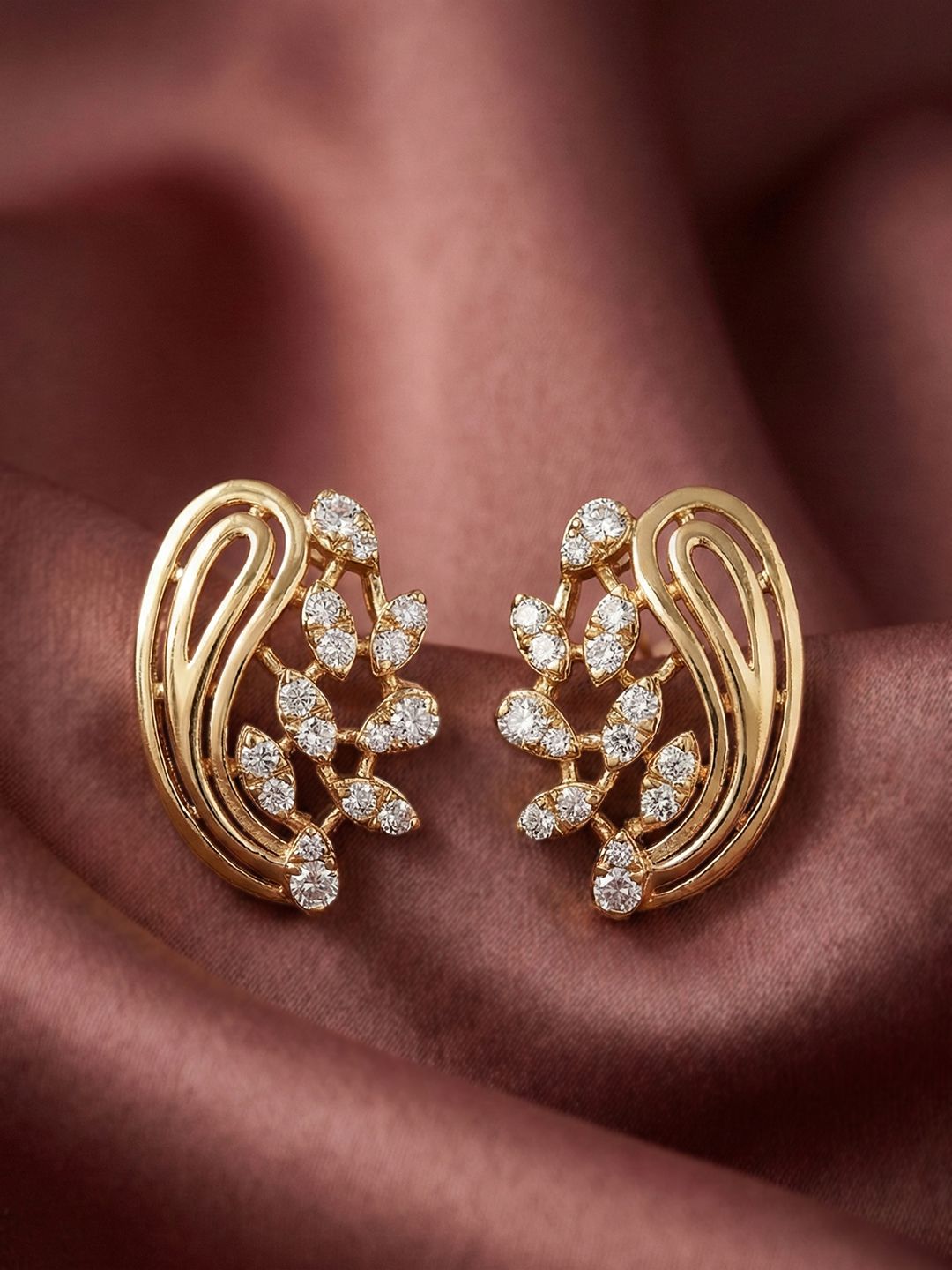 MAEJOY Leafy Lab grown diamond 92.5 Sterling Silver 18KT Gold plated stud earrings
