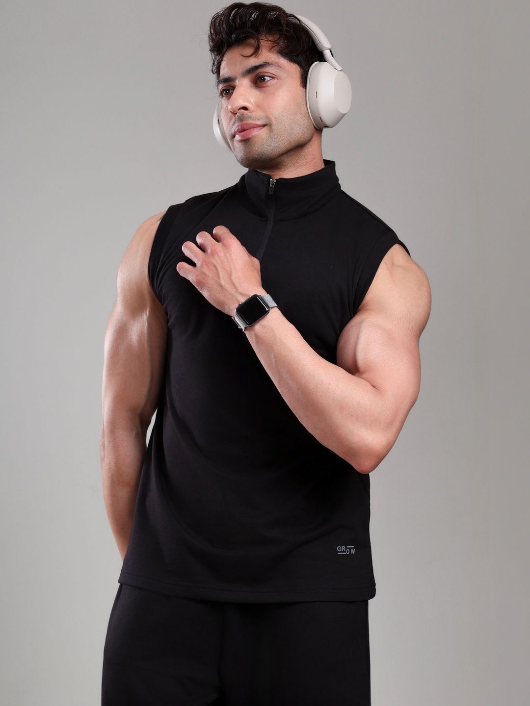 Buy GROW Men Quarter Zip Pullover Half Zip Sleeveless Sweater Gym