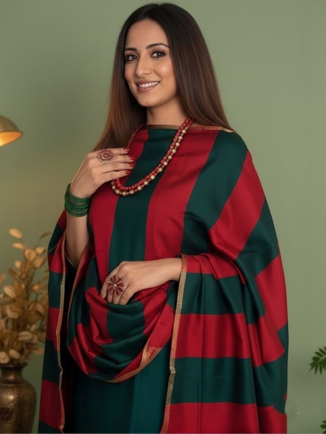 Sangria Unstitched Dress Material with Zari Border Striped Dupatta