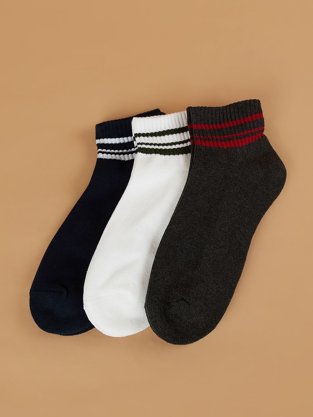 CODE by Lifestyle Men Pack of 3 Cotton Blend Assorted Striped Ankle Length Socks