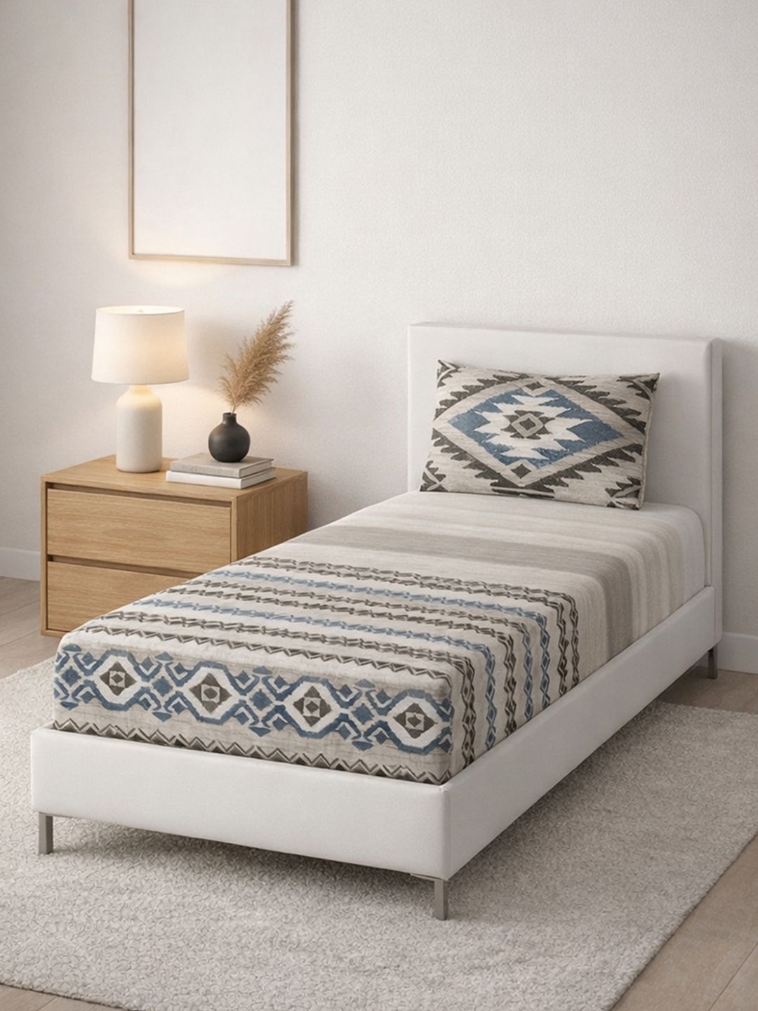 145TC Flat Single Bedsheet Set DDecor Beige Ethnic 145TC Single Flat Pure Cotton Bedsheet with 1 Pillow Cover