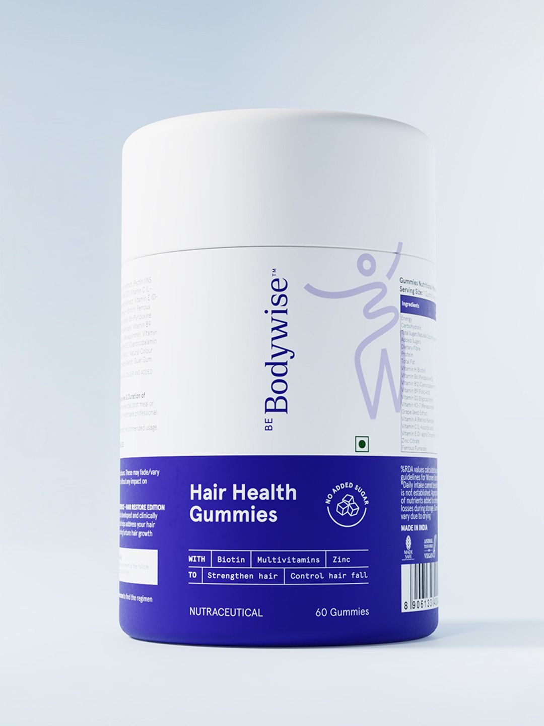 Be Bodywise Biotin Hair Health Gummies For Stronger Shinier Hair & Nails - 60 Gummies