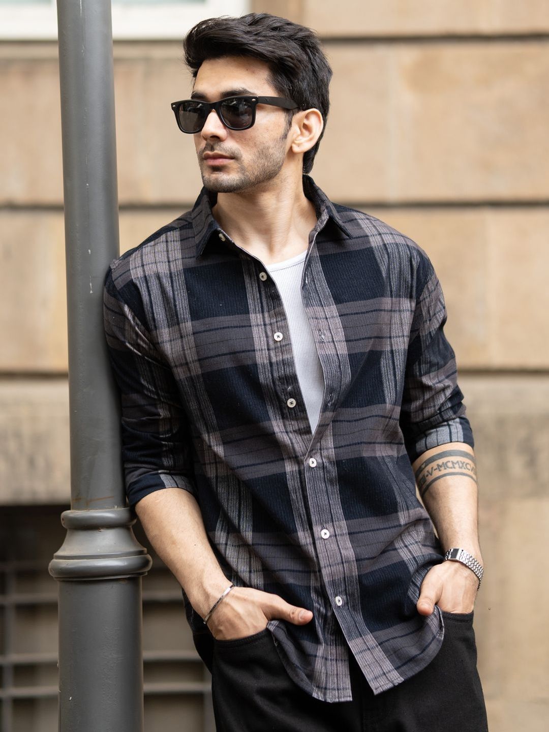 Powerlook Coudroy Checks Tartan Cotton Long Sleeves Shirt