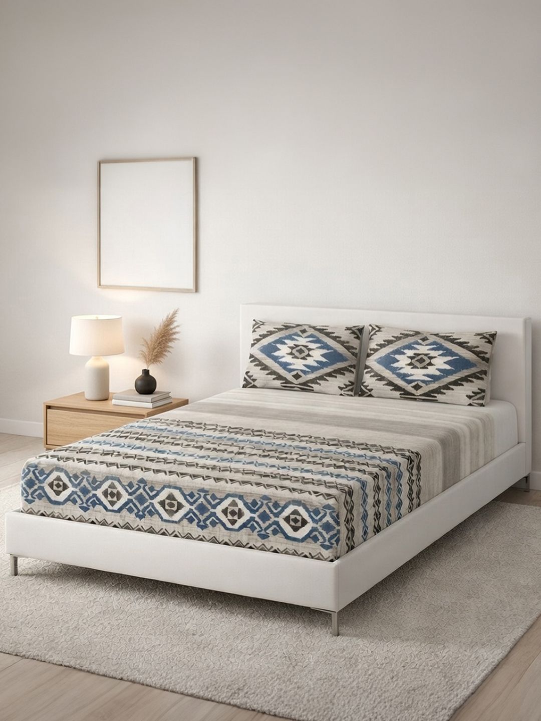 145TC Flat King Bedsheet Set DDecor Beige Pure Cotton Ethnic 145TC King Flat Bedsheet with 2 Pillow Covers