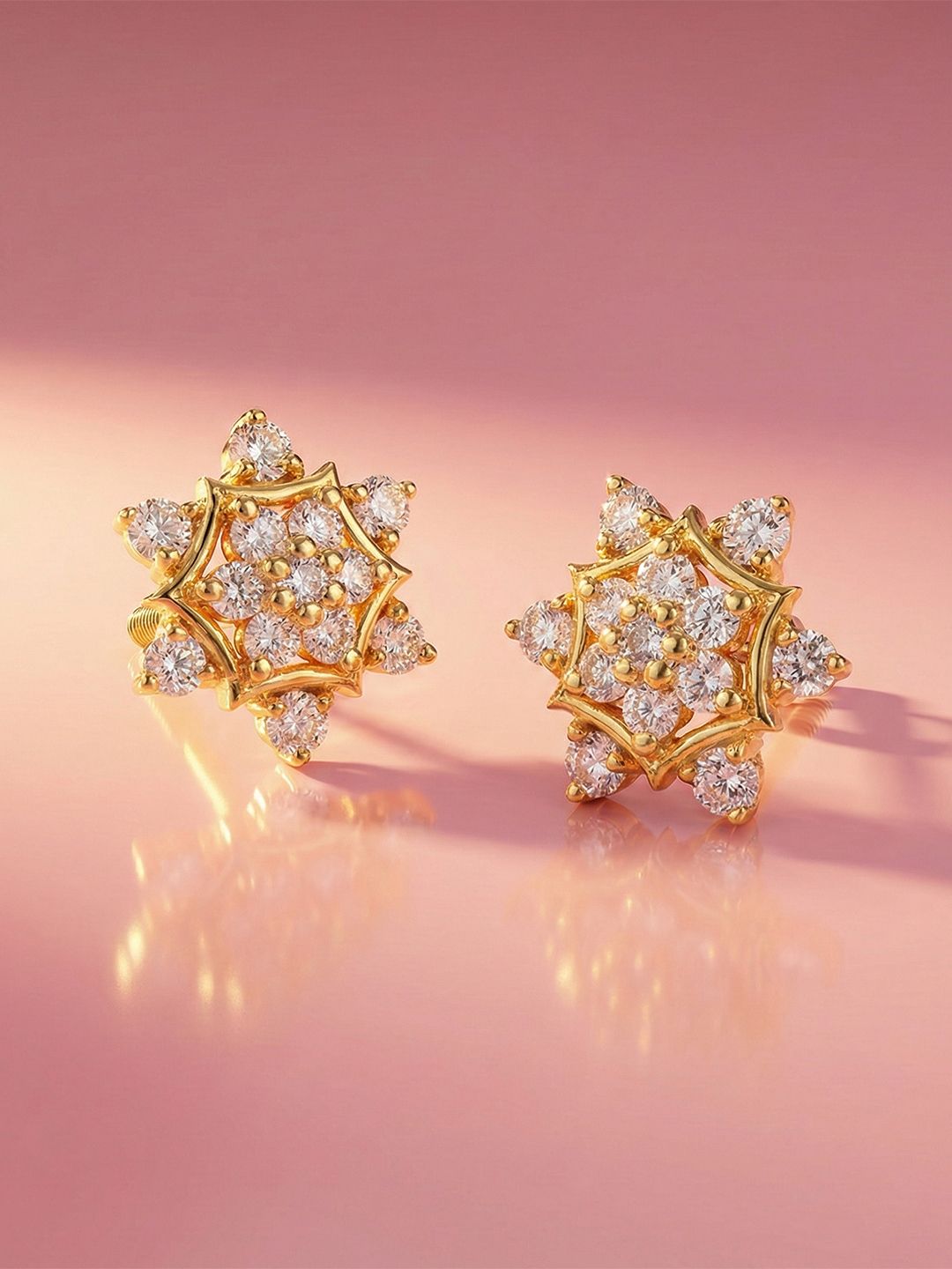 MAEJOY Snow Flake Lab Grown Diamond 92.5 Sterling Silver 18KT Gold plated Stud Earrings