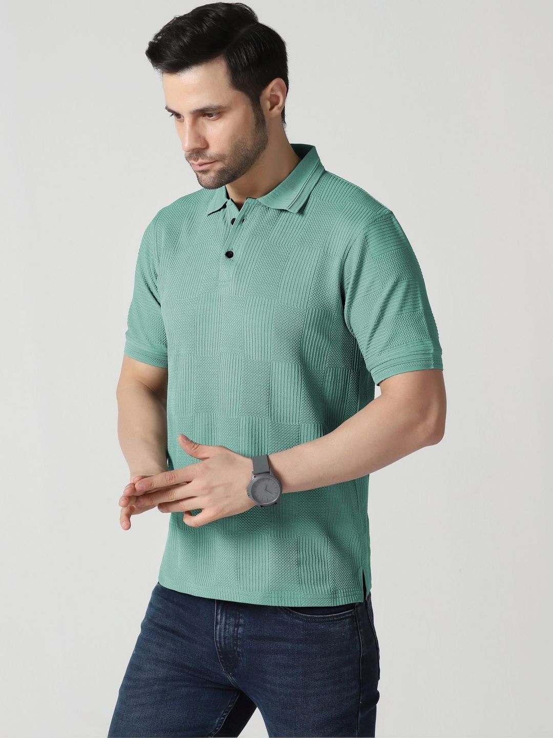 The Roadster Lifestyle Co Self Design Knitted Polo Collar Tshirt