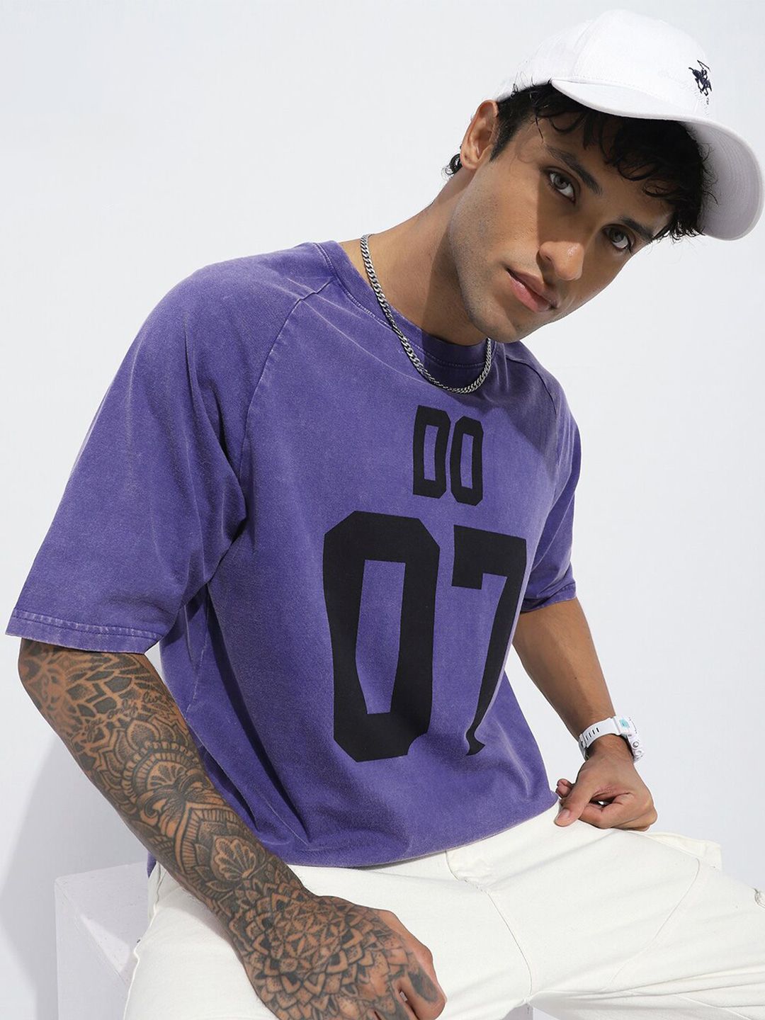 Difference of Opinion Men Oversized Acid Washed Raglan Sleeve Printed Tshirt