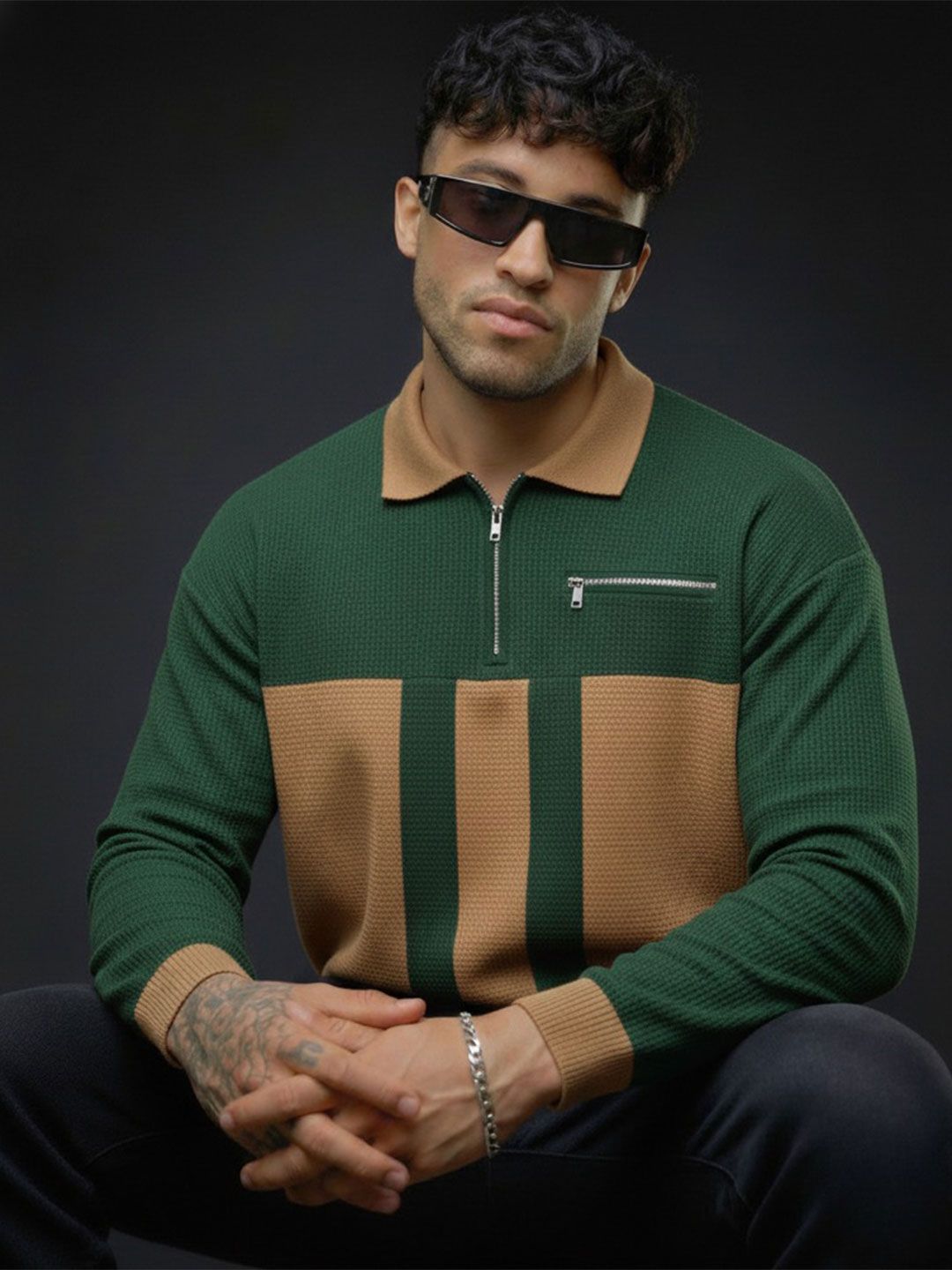 Mobox Men Colourblocked Polo Collar Pockets T-shirt