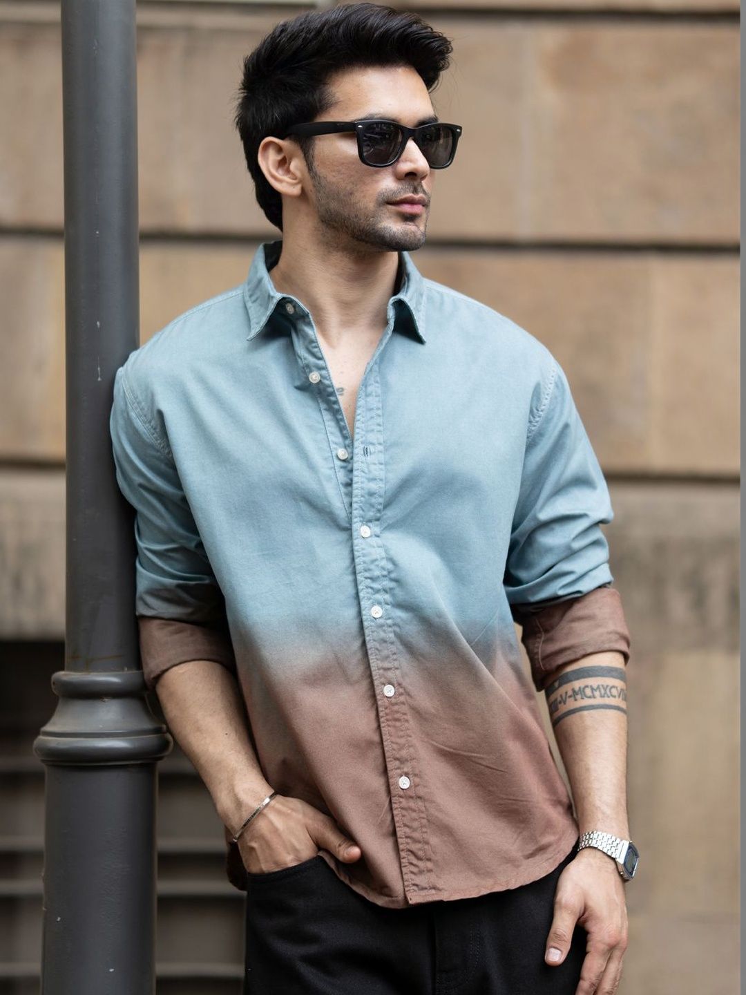 Powerlook Ombre Printed Cotton Long Sleeves Shirt
