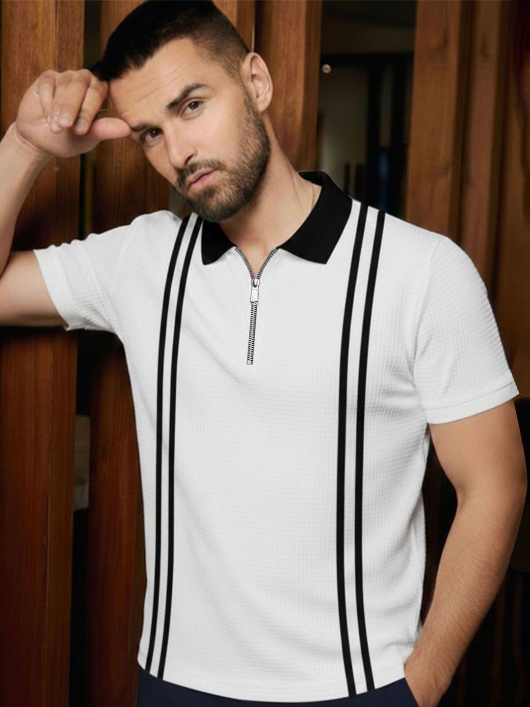 ENITOR Striped Polo Collar Cotton Regular Fit T-shirt