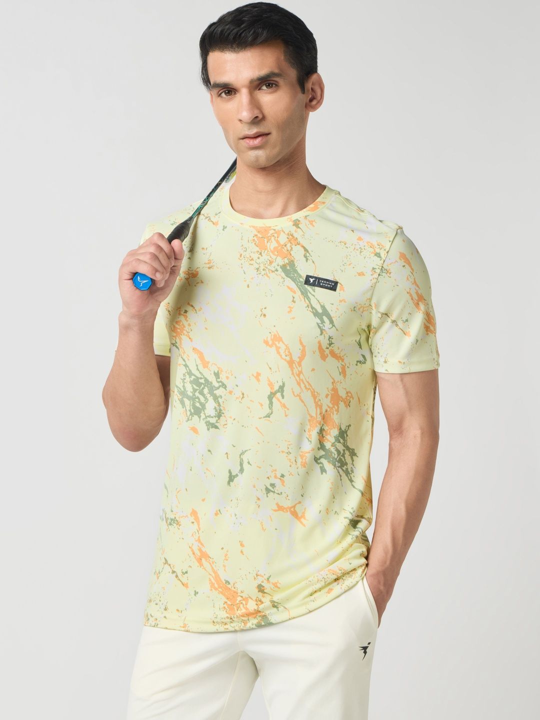 Technosport Abstract Printed Round Neck Rapid-Dry Slim Fit T-shirt