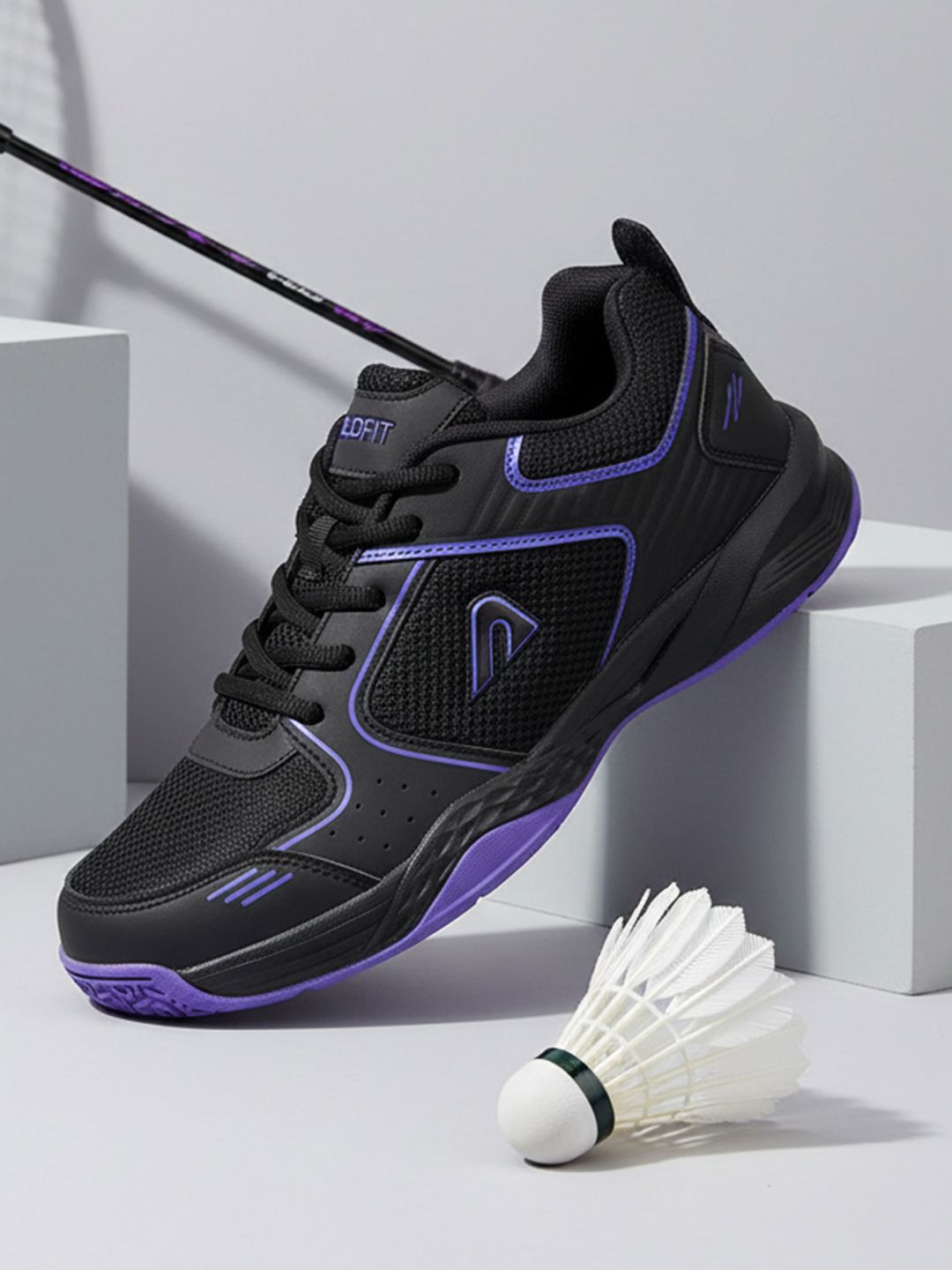 BOLDFIT Men Black Purple Smashpro Badmintion Shoes
