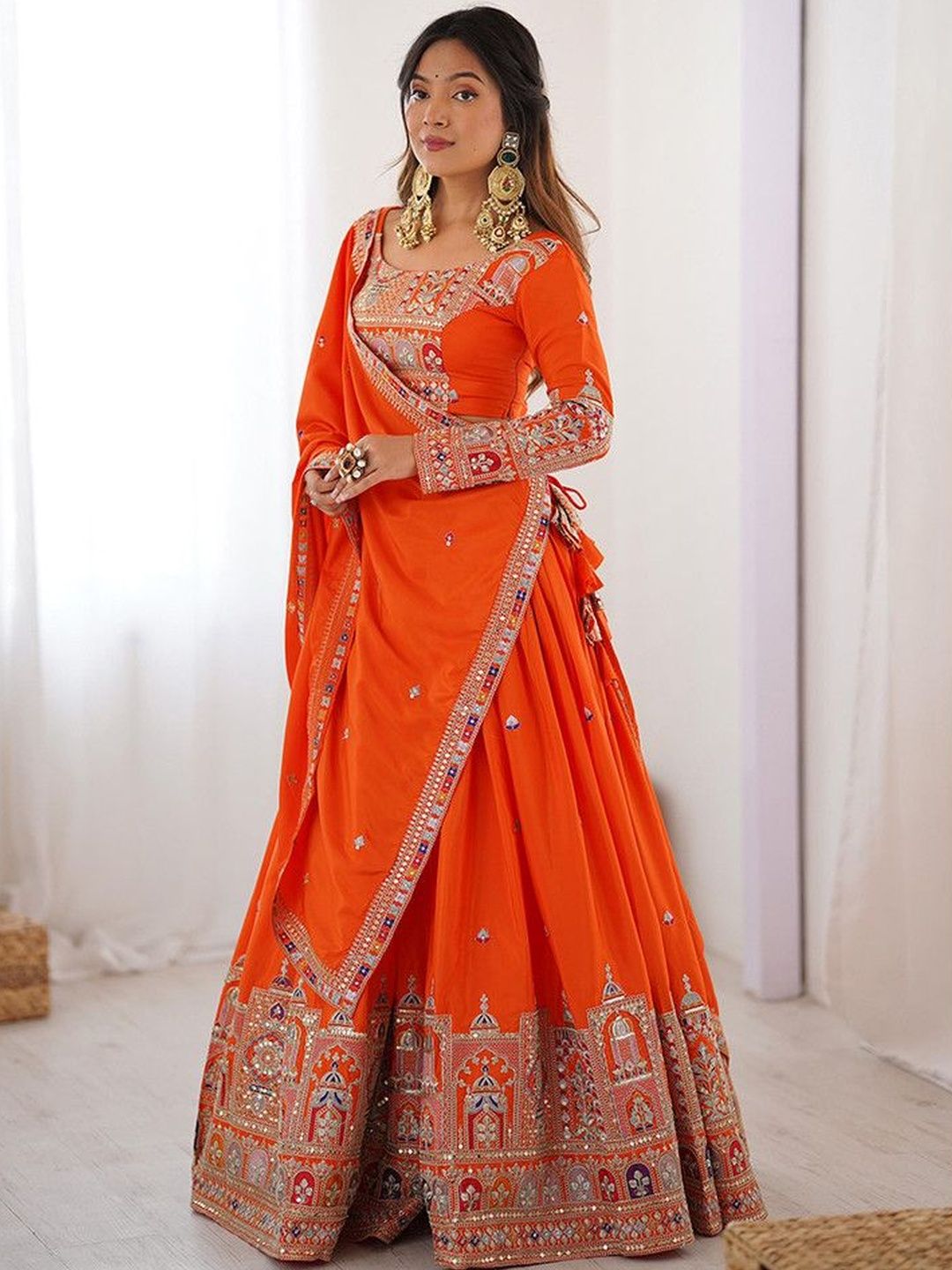 BAESD Embellished Mirror Work Semi-Stitched Lehenga & Blouse With Dupatta