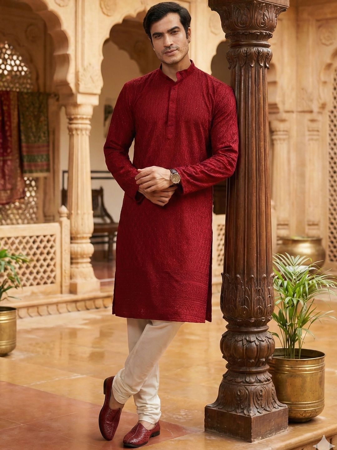 RANGRAAG Men Ethnic Motifs Mirror Work Kurta