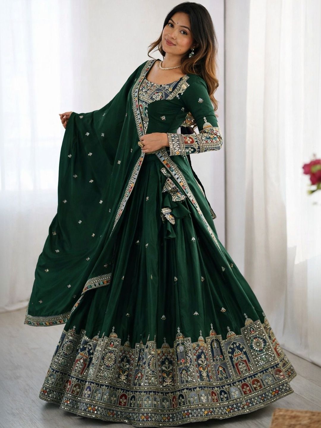 BAESD Embellished Sequinned Semi-Stitched Lehenga & Blouse With Dupatta