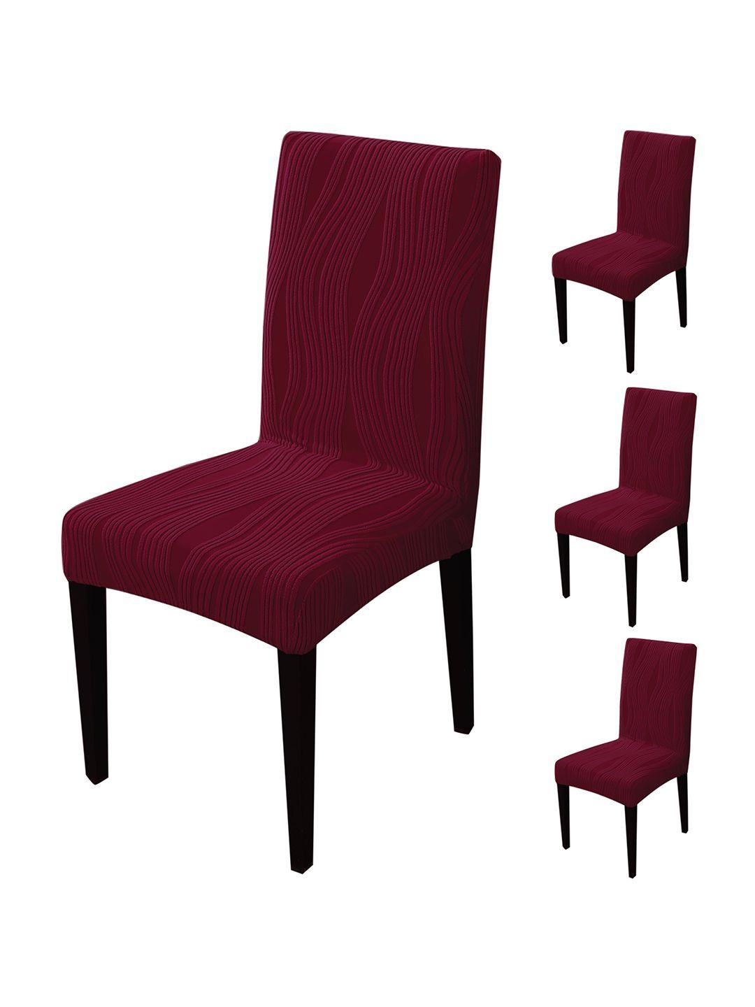 HOKIPO 4Pcs Burgundy Nestiva Series Stretchable Knitting Jacquard Chair Cover