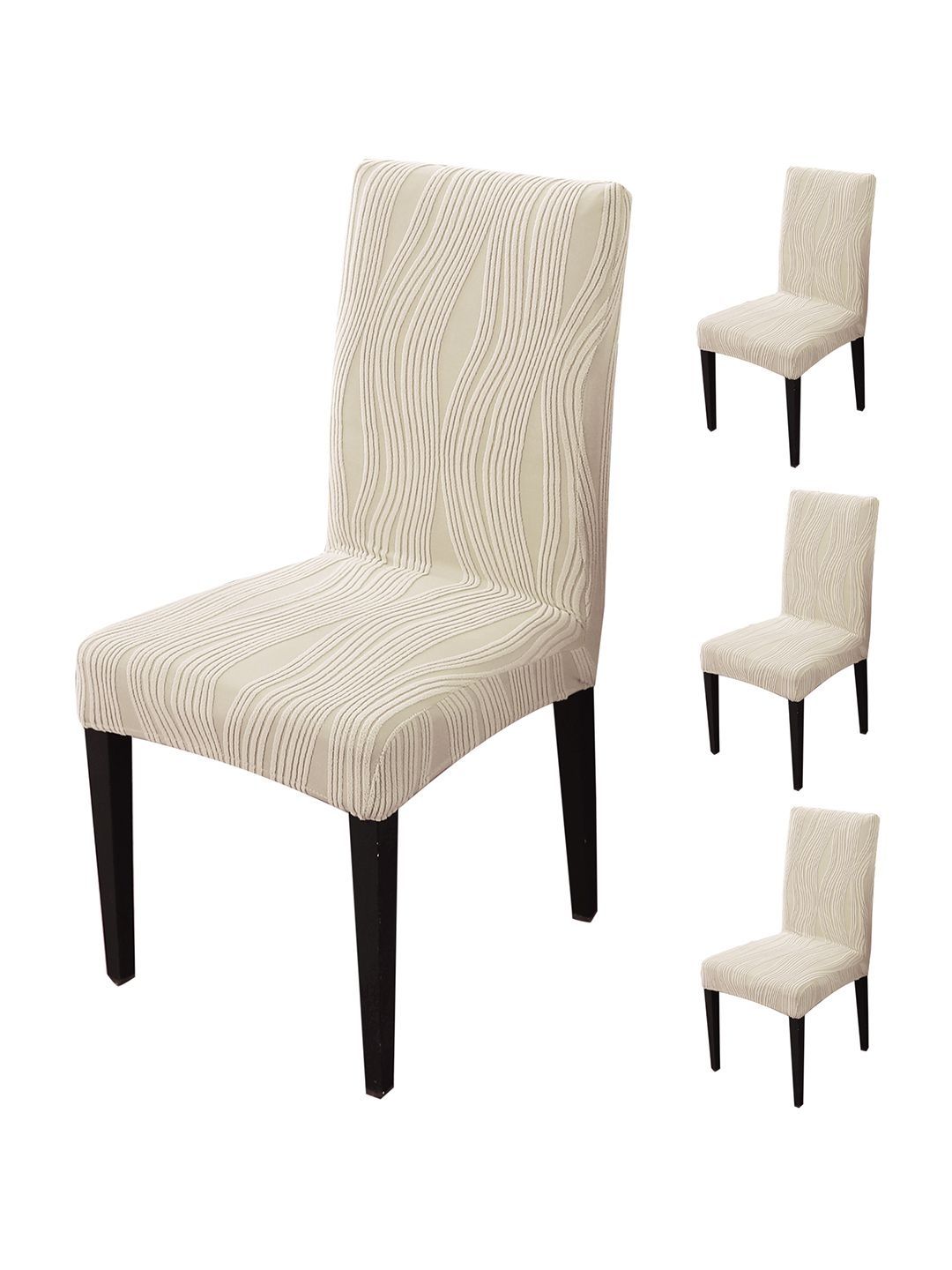 HOKIPO 4Pcs Skimmed Cream Nestiva Series Stretchable Knitting Jacquard Chair Cover