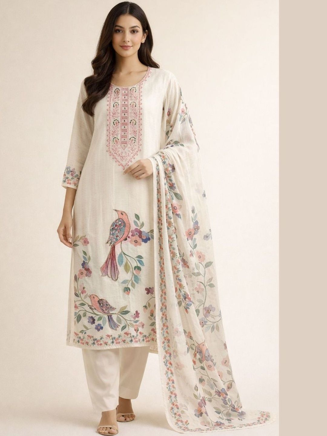 EJS Embroidered Pure Cotton Unstitched Dress Material