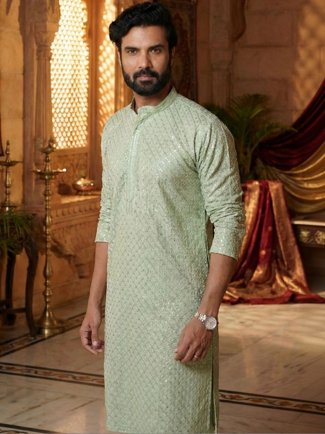 RANGRAAG Geometric Embellished Straight Kurta