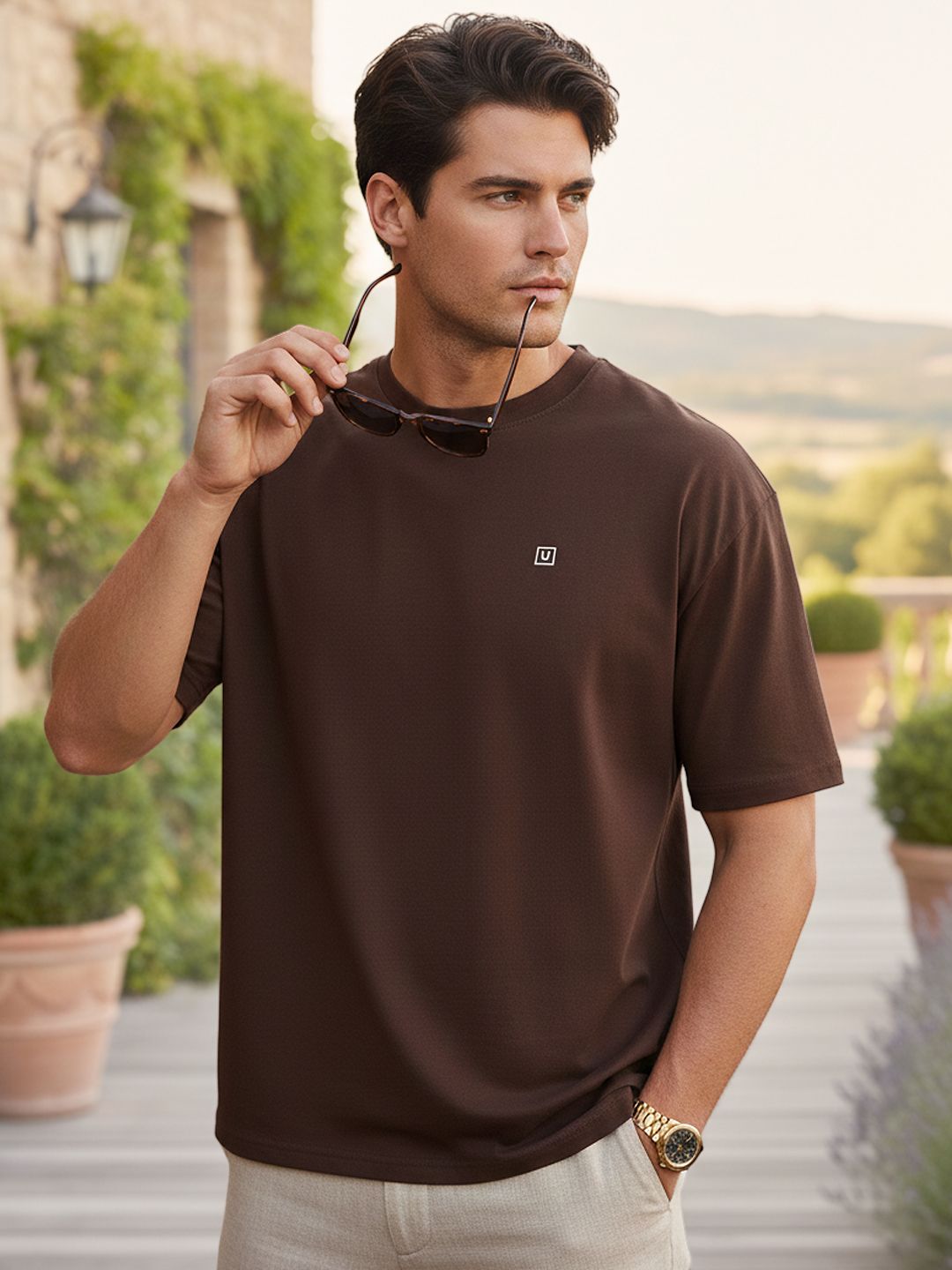 Urbano Fashion Men Solid Round Neck Cotton Oversized T-shirt