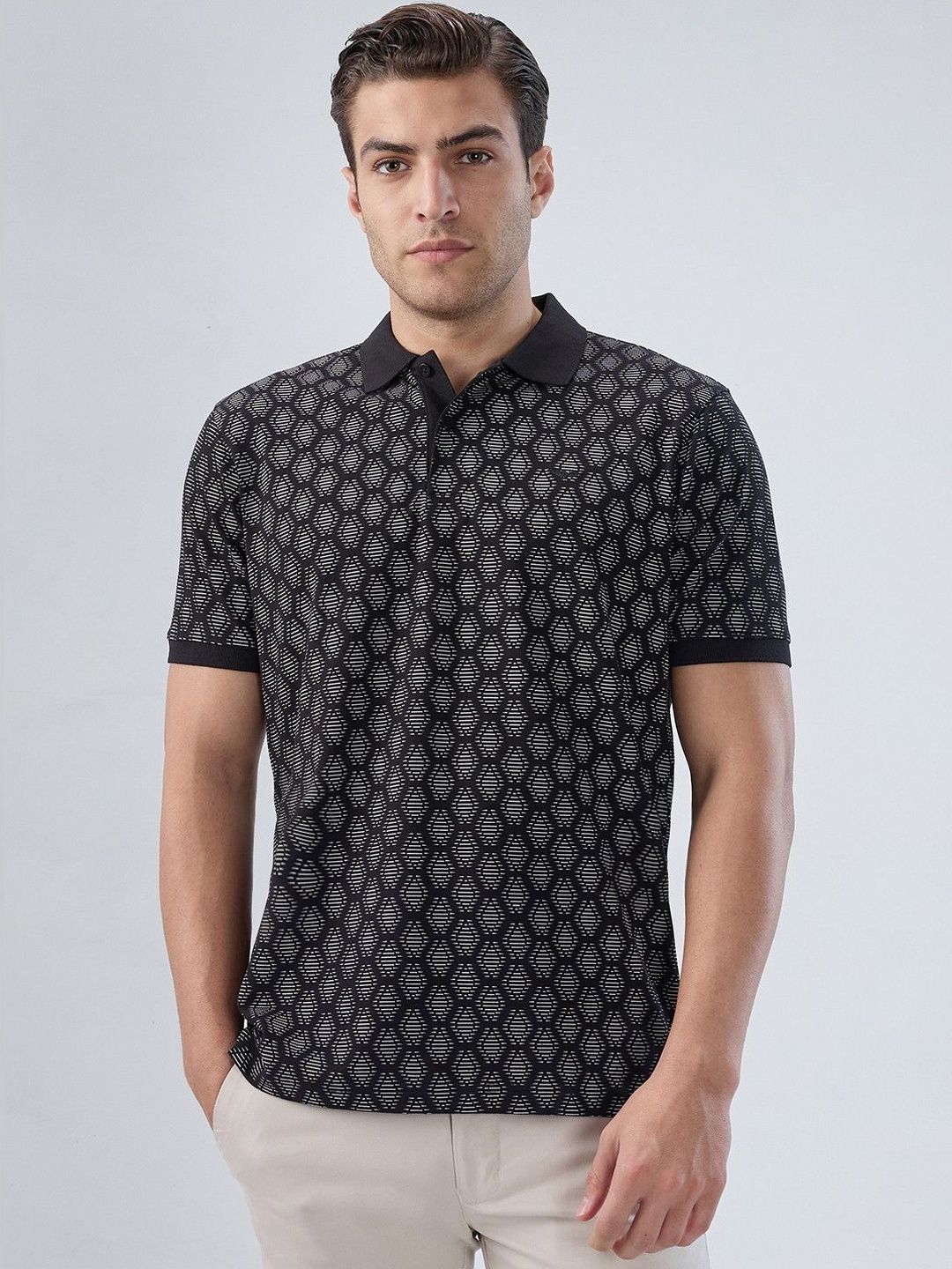 Park Avenue Men Printed Polo Collar Slim Fit T-shirt
