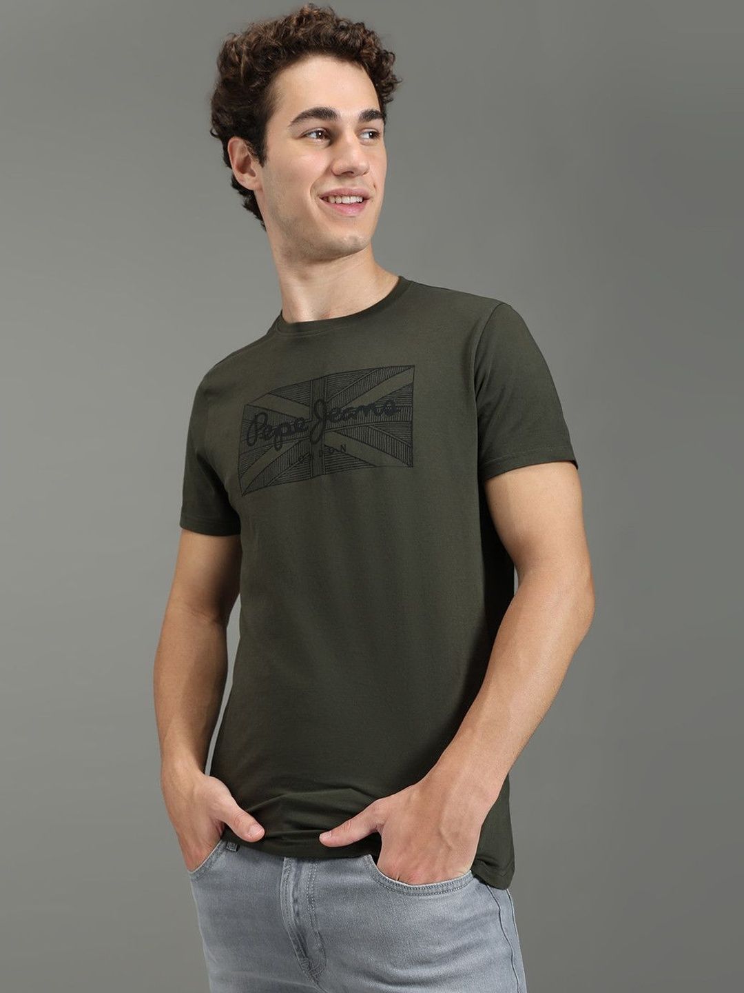 Pepe Jeans Men Brand Logo Printed Pure Cotton Slim Fit T-shirt