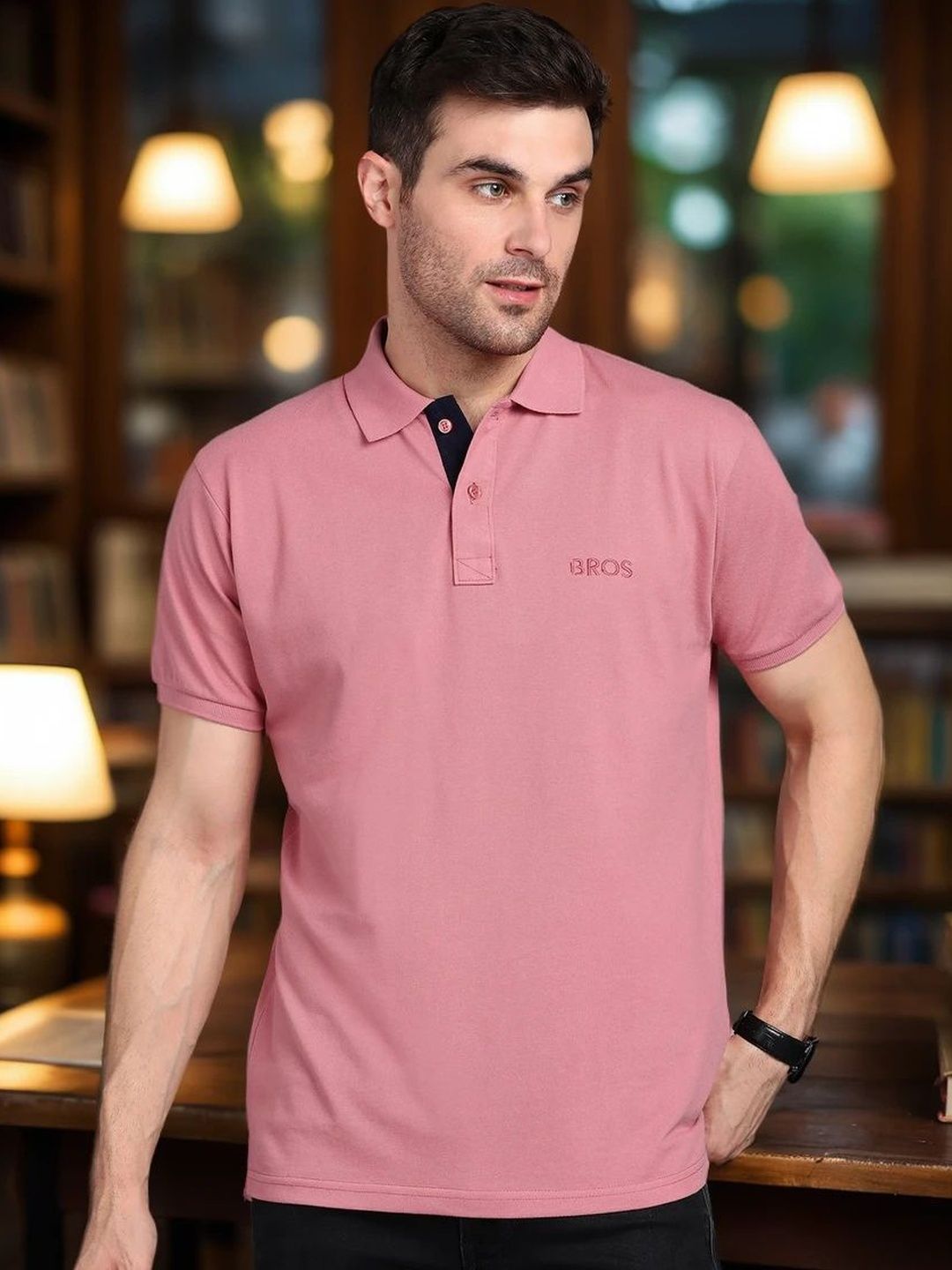 3BROS Men Brand Logo Polo Collar Pockets T-shirt