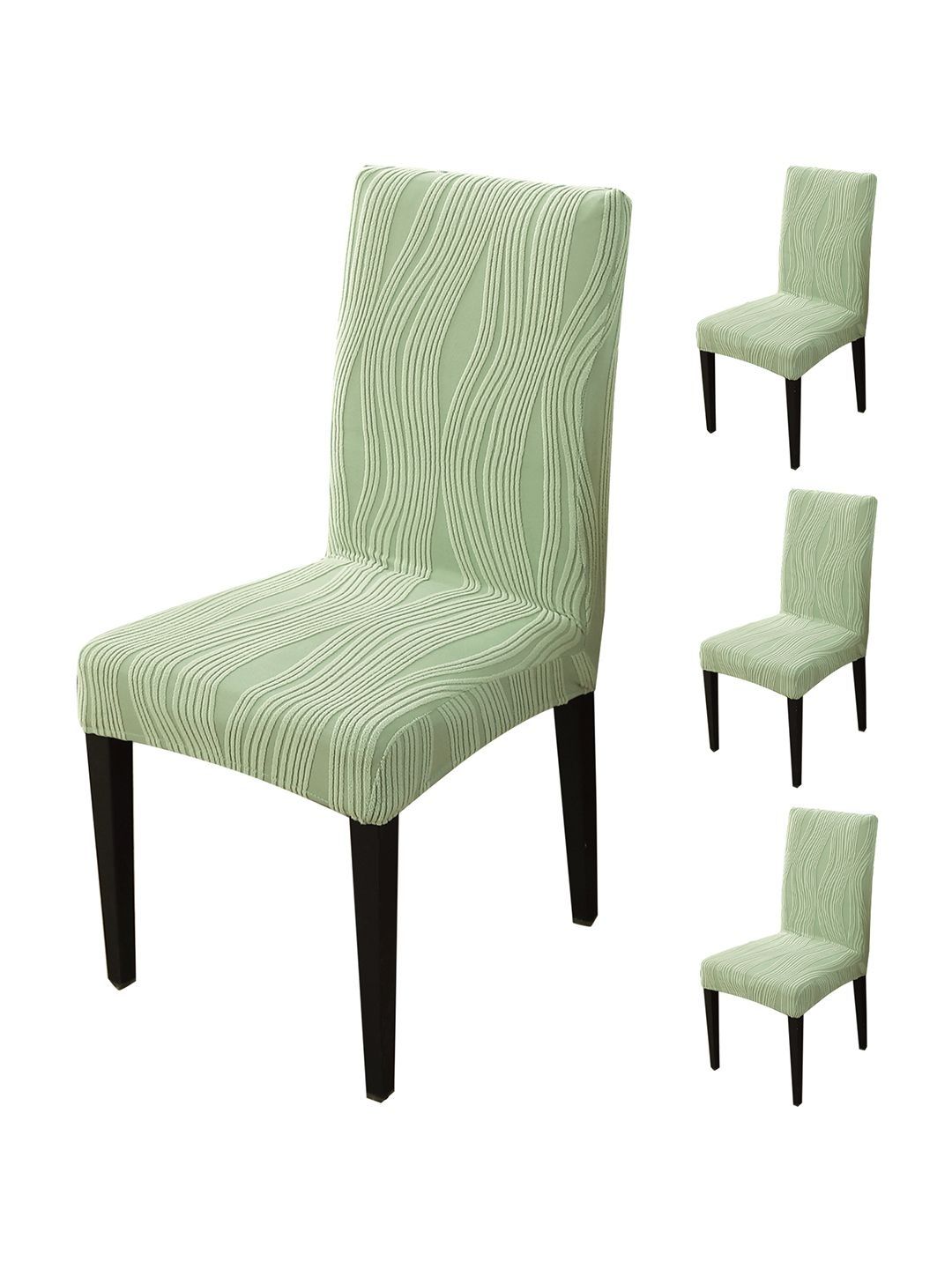 HOKIPO 4Pcs Pastel Green Nestiva Series Stretchable Knitting Jacquard Chair Cover
