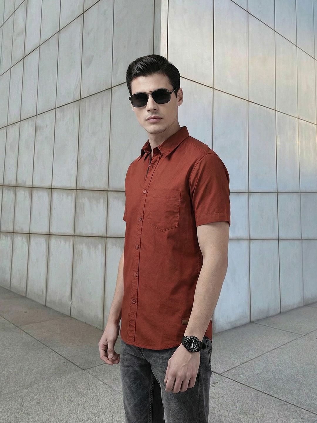 Roadster Men Rust Red Solid Pure Cotton Casual Shirt