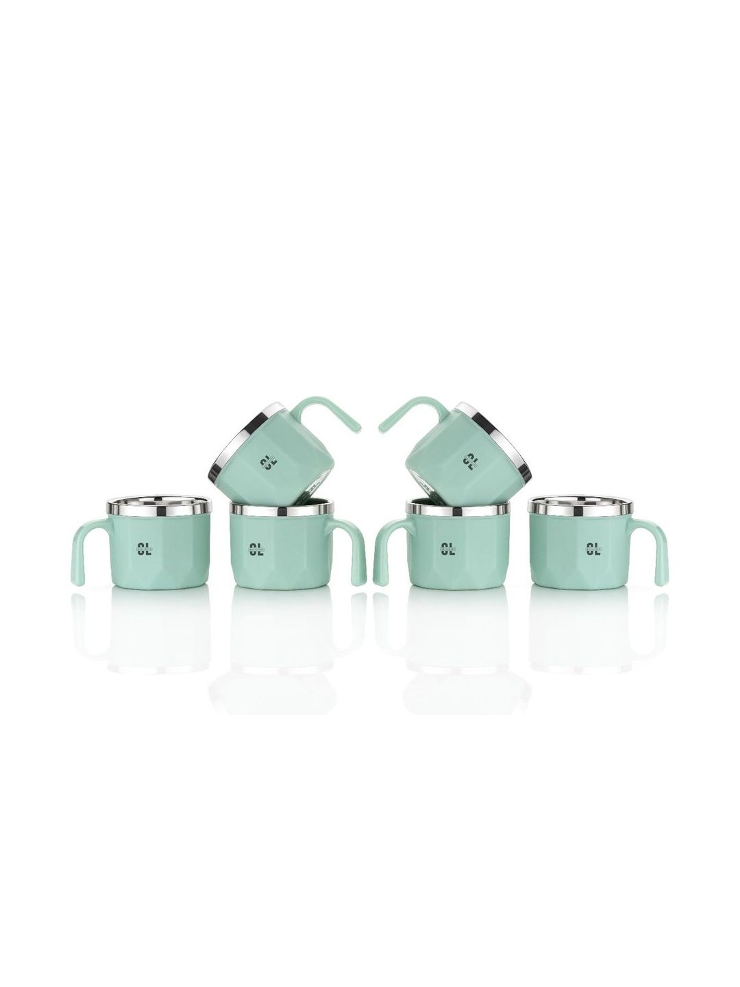 Craftlayout Sea Green Solid Stainless Steel Glossy Mugs Set of Cups and Mugs
