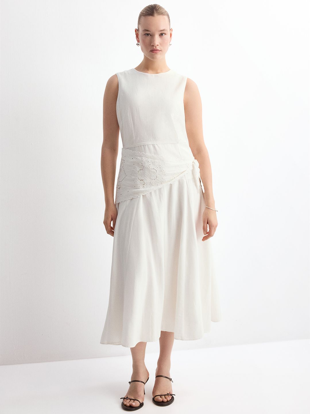 Tie-Ups Schiffli Embroidery A-Line Midi Dress