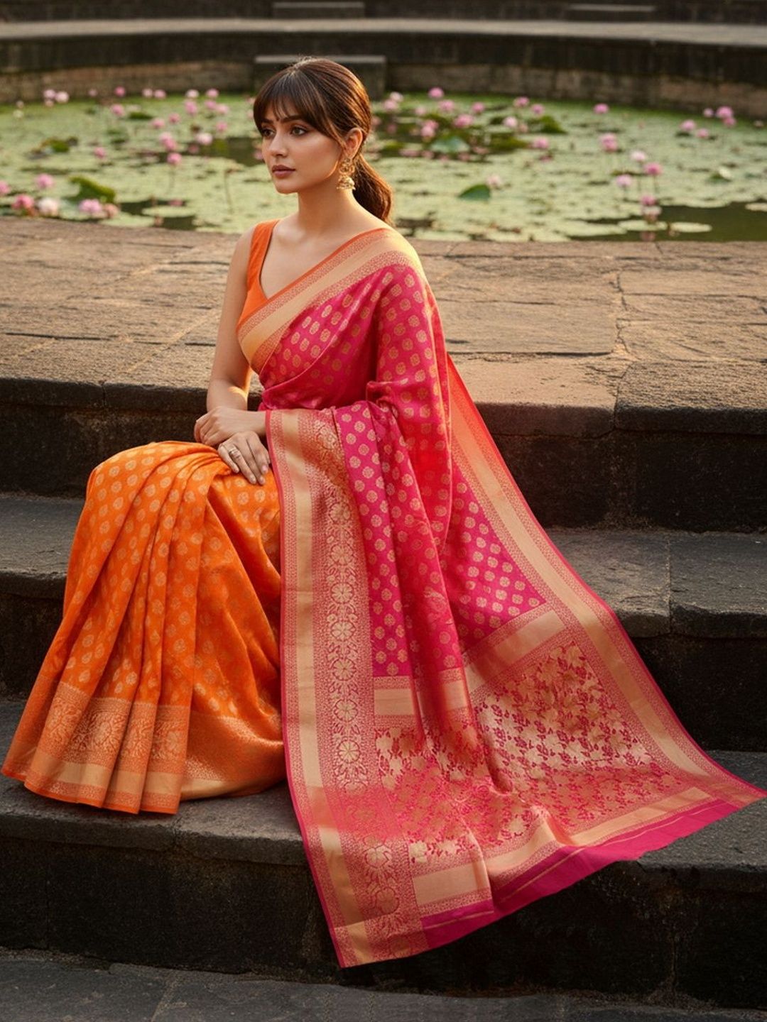 FABLAND Woven Design Zari Silk Blend Banarasi Saree