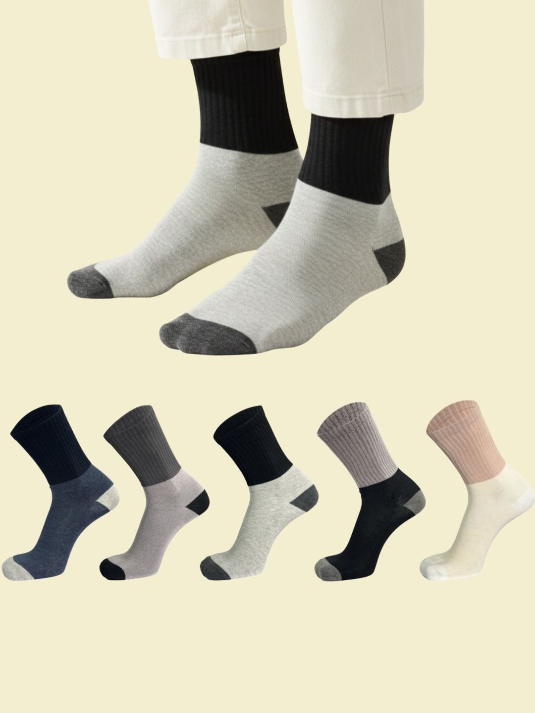 Sockscarving Men Pack of 5 Cotton Blend Colourblocked Calf Length Socks