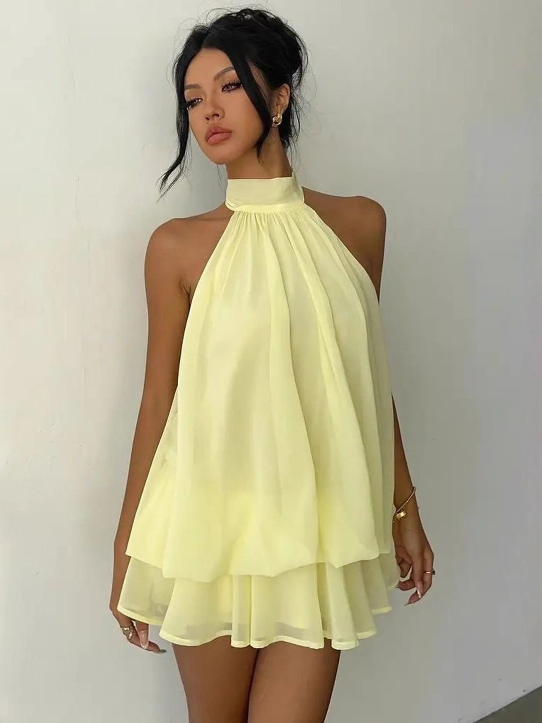 StyleCast x Revolte StyleCast x Revolte Tie-Up Neck A-Line Mini Dress