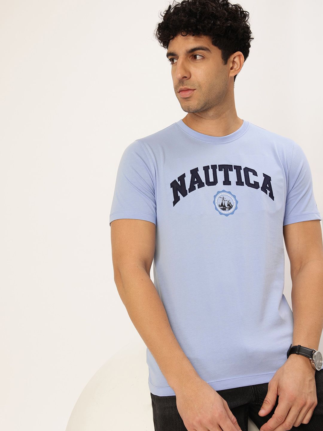 Nautica Brand Logo Printed Pure Cotton T-shirt