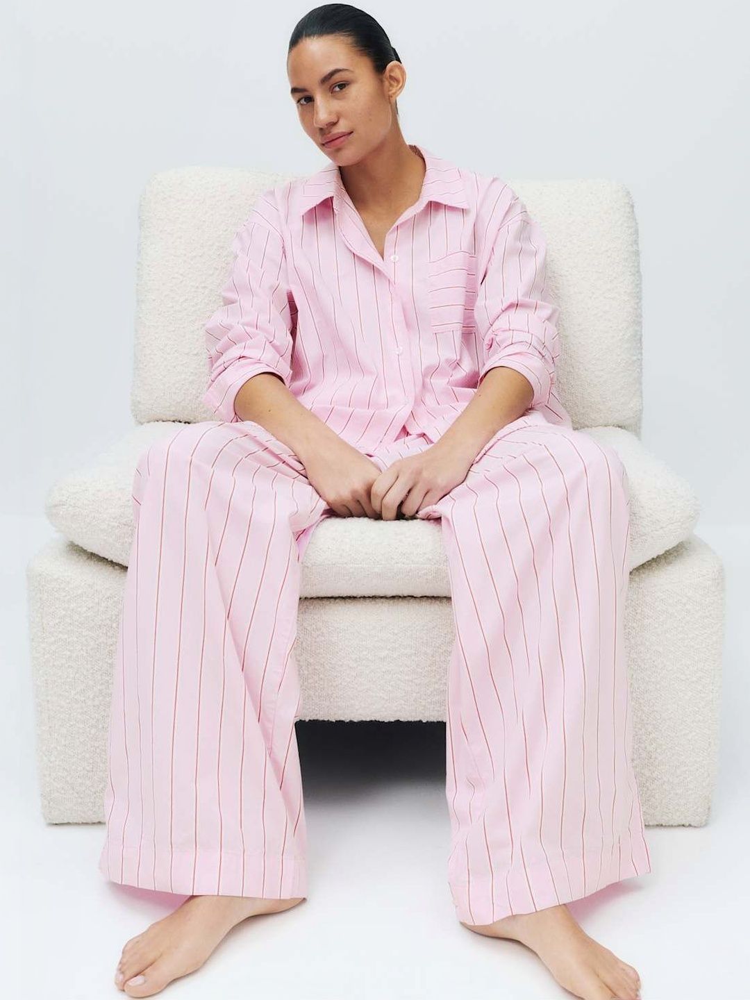 Marks & Spencer Marks & Spencer Women Shirt Collar Striped Cotton Night Suit