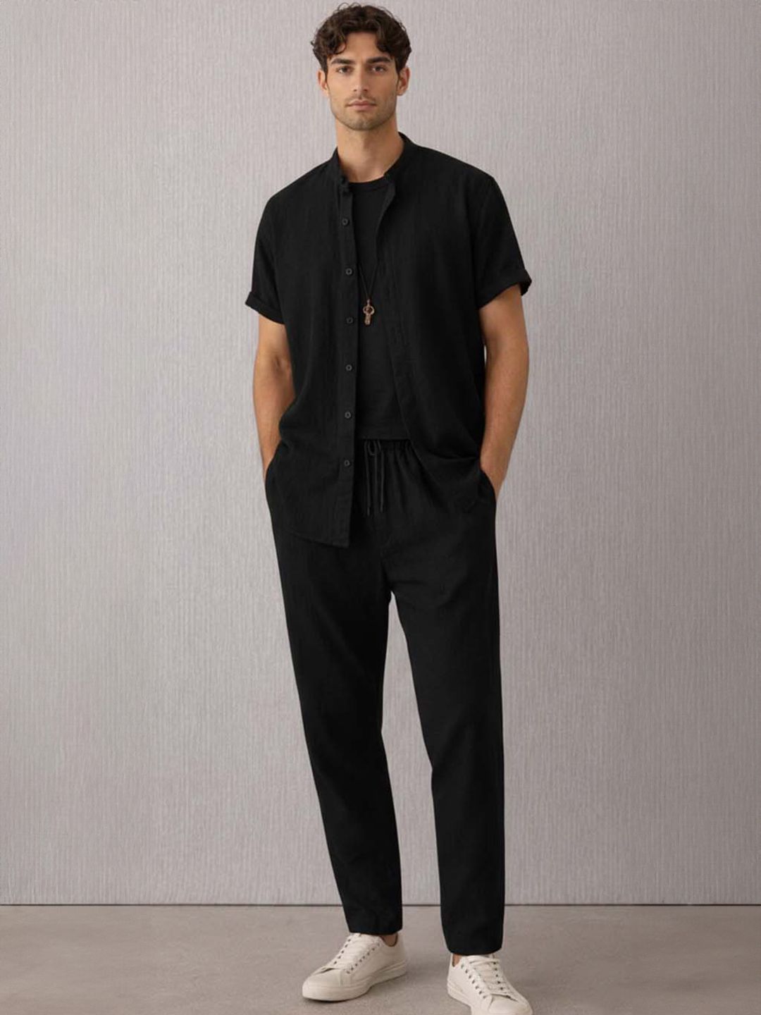 NOWI NOWI Men Solid Shirt & Trouser Co-Ord Set