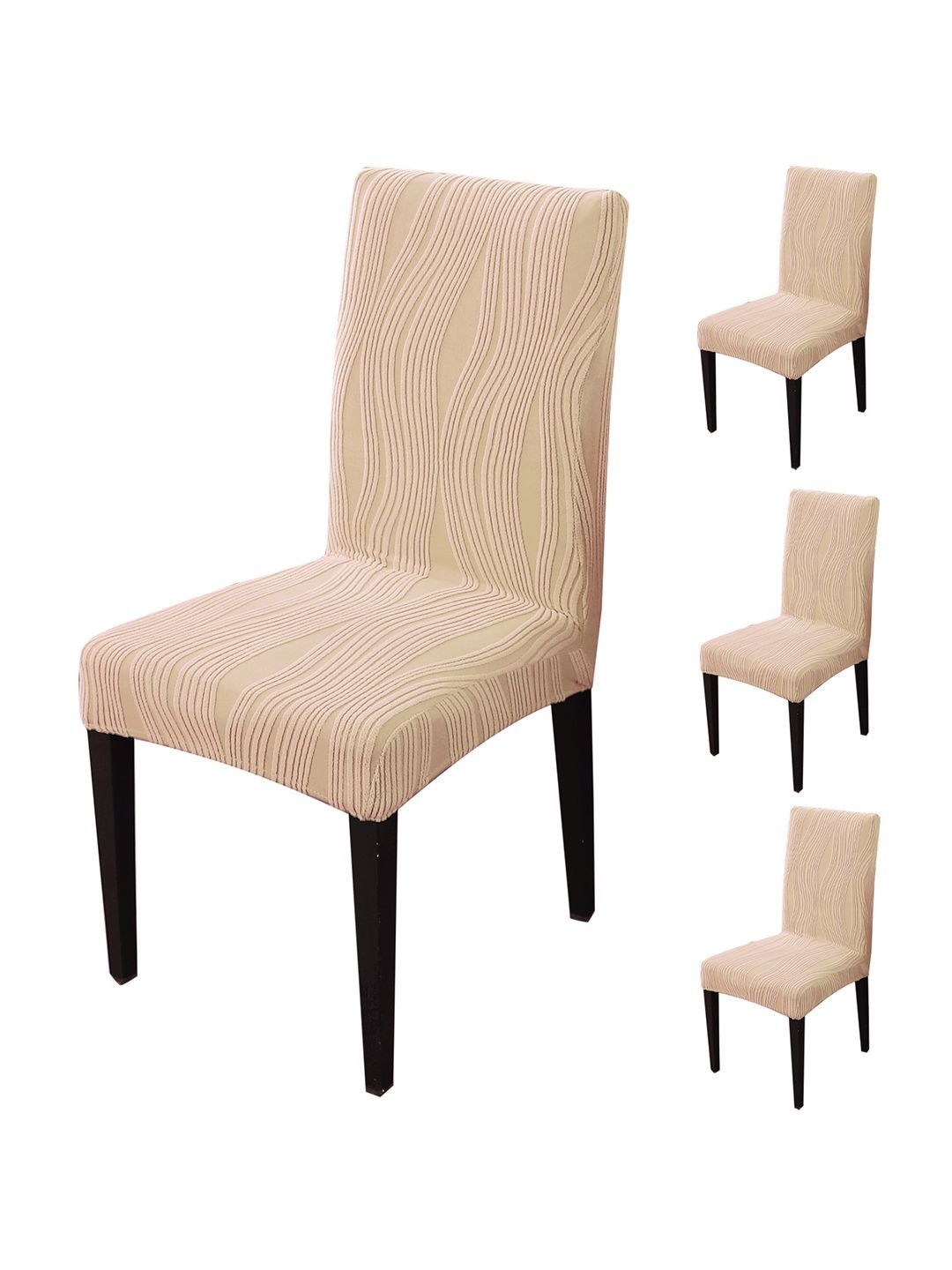 HOKIPO 4Pcs Blush Beige Nestiva Series Stretchable Knitting Jacquard Chair Cover