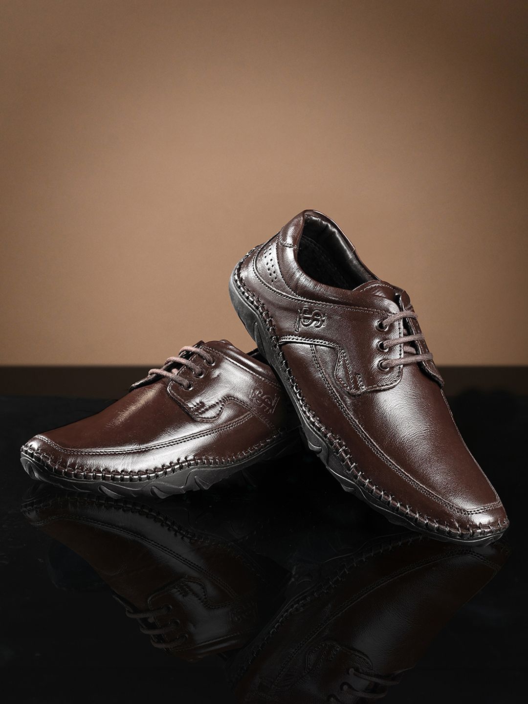 LOUIS STITCH Men Brunette Brown Genuine Leather Ultra Lightweight Derby Shoes
