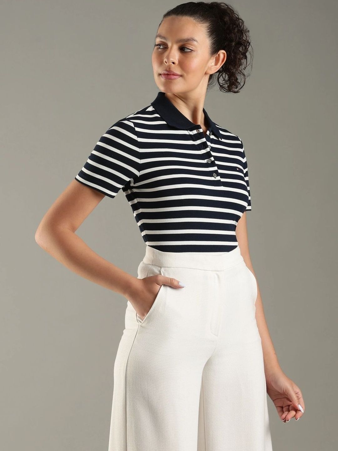Striped Polo Collar Slim Fit T-shirt